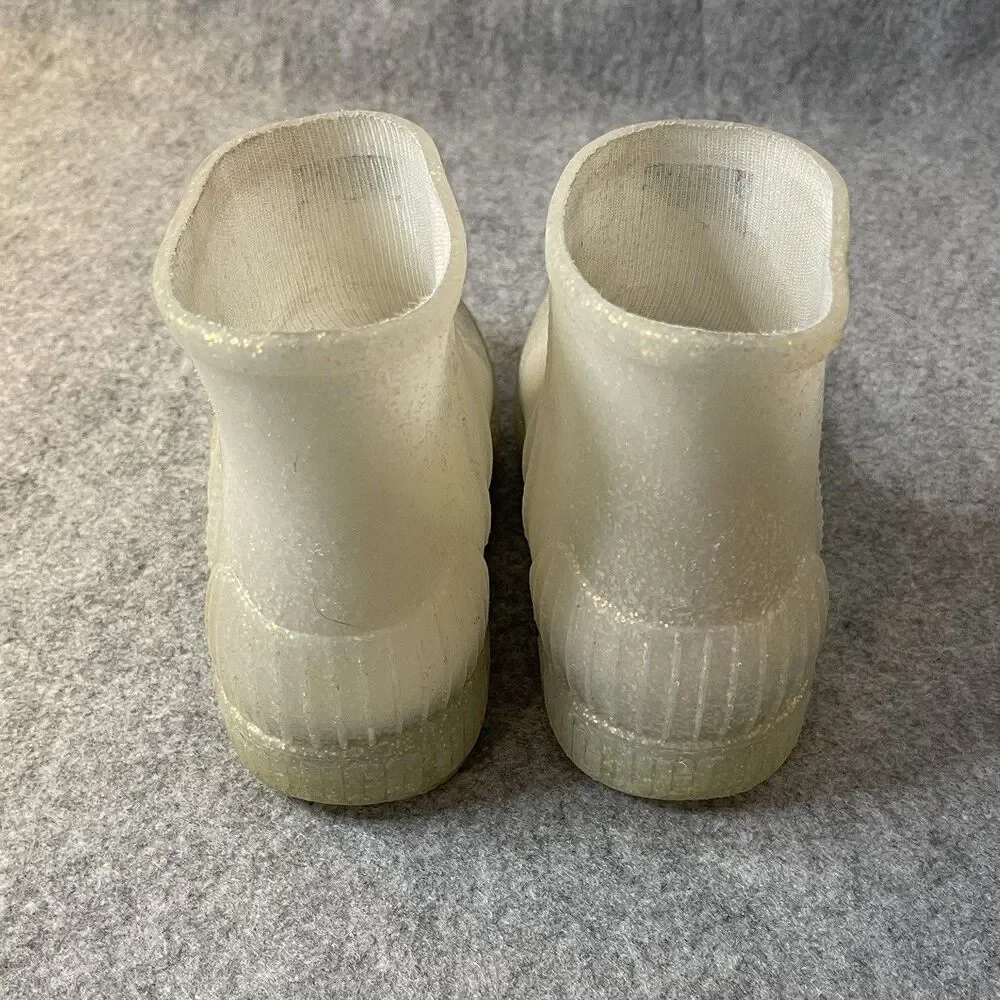 UGG Kids Drizlita Glitter Rain Boots Waterproof Translucent White Sparkle Sz 2